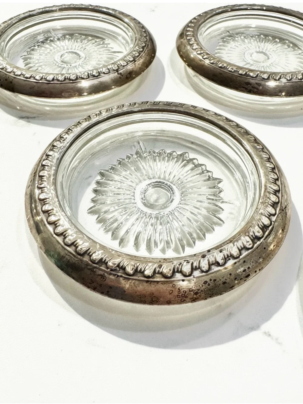 6 Sterling silver rimmed coasters